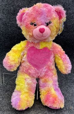 Teddy Mountain "Shortcake" The Bear Plush 16" Pink Yellow Tie Dye Heart Furry